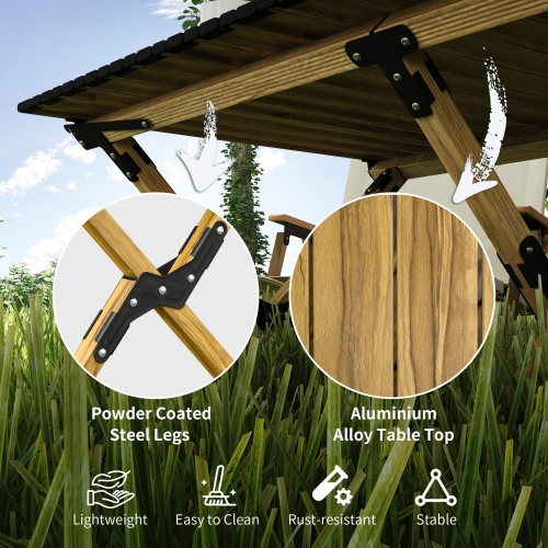 Outsunny Folding Camping Table, 4ft Aluminum Picnic Table with Roll-Up Top, Portable Table for Indoor, Outdoor, Party, BBQ, Beach, Natural