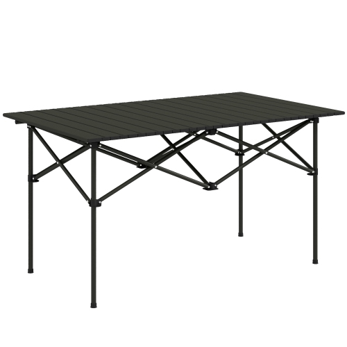 OUTSUNNY  Folding Camping Table With Roll Up Top And Carry Bag, Portable Picnic Table for Camping, Picnic, Hiking, Beach, Bbq In Black