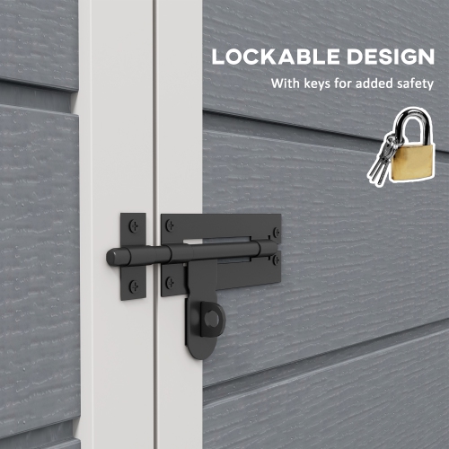 Outsunny 4 x 5FT Lean to Outdoor Storage Shed with Floor, Plastic Garden Tool Storage House Organizer with Window, Vent and Plastic Roof for