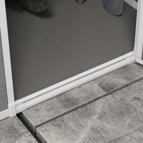 Outsunny 4 x 5FT Lean to Outdoor Storage Shed with Floor, Plastic Garden Tool Storage House Organizer with Window, Vent and Plastic Roof for