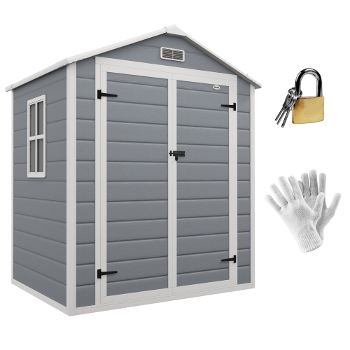 OUTSUNNY  6' X 4.5' Outdoor Storage Shed, Lockable Plastic Garden Tool Storage House Organizer With Double Doors And Vents for Backyard, Patio, Lawn