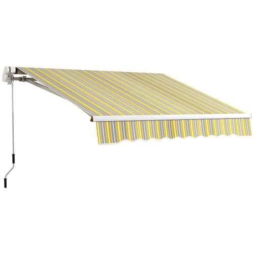 Auvent rétractable manuel Outsunny de 8 x 6,5 pi, abri pare-soleil pour auvent de terrasse avec lumières à DEL, tissu résistant UV40+ et cadre en alu