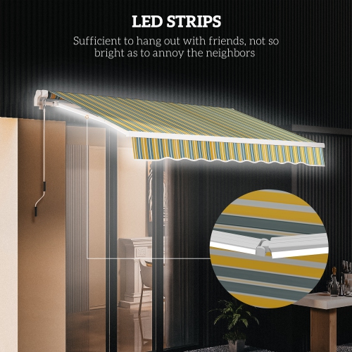 Outsunny 10' x 6.5' Manual Retractable Awning, Patio Awning Sunshade Shelter with LED Lights, UV40+ Resistant Fabric and Aluminum Frame for Deck,