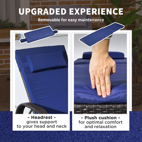 Outsunny Wicker Chaise Lounge, Outdoor Lounge Chair, PE Rattan Patio Sun lounger with Head-rest, 5-Level Height Adjust Backrest, Cushion & Wheels,