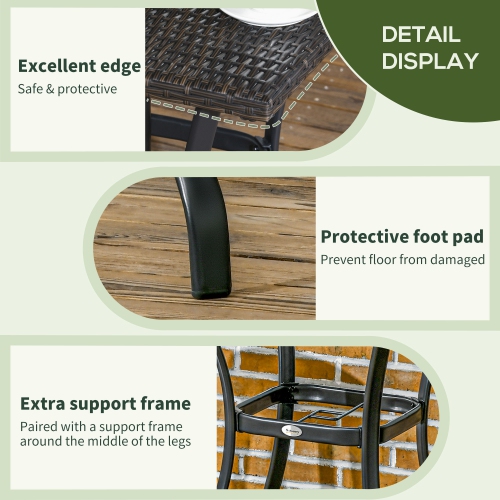 Outsunny Patio Wicker Dining Table with Umbrella Hole, 34 Inch Outdoor PE Rattan Coffee Table with Plastic Board Under the Woven Table Top for Patio,