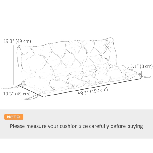 Outsunny Porch Swing Cushion Garden Bench Cushion with Backrest, Non-Slip 3-Seater Soft Pad, Swing Chair Mat Replacement for Indoor and Outdoor,