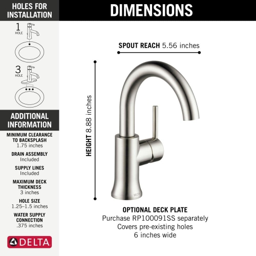 Delta Faucet Trinsic Single Hole Swivel Spout Bathroom Faucet, Chrome Bathroom Sink Faucet, Single Handle Bathroom Faucet