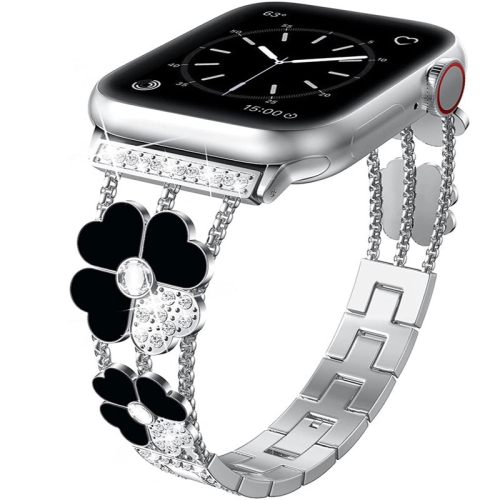 WFG Metal Bling Band for Apple Watch 38/40/41mm -Black Flower/Silver