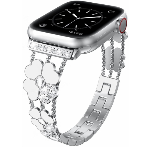 WORRYFREE GADGETS  Wfg Metal Band for Apple Watch Clover Design - 42/44/45MM Flower/silver In White