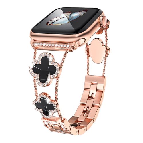 WFG Metal Bling Band for Apple Watch 42/44/45mm - Black Flower/Rose Gold