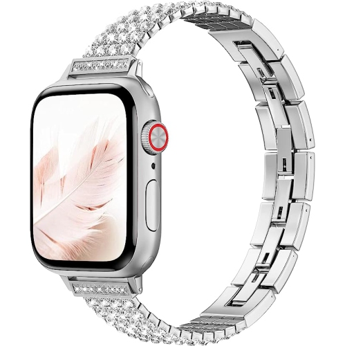WFG Slim Metal Band for Apple Watch Bling Diamond Rows - Silver