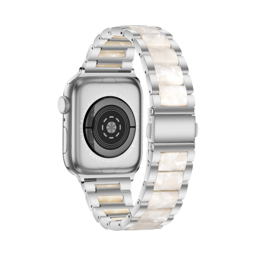 WFG Metal & Resin Band for Apple Watch with Butterfly Buckle Claps - 42/44/45mm - Silver/Blue