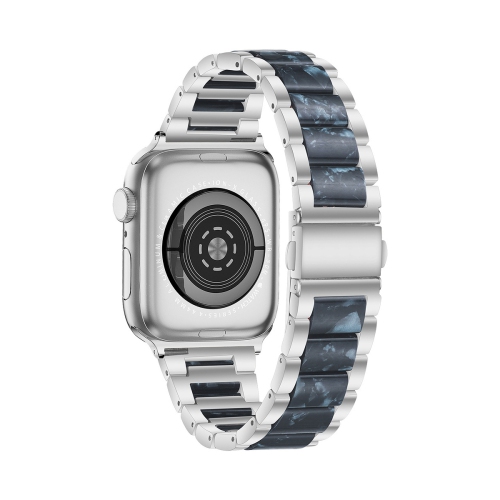 WFG Metal & Resin Band for Apple Watch with Butterfly Buckle Claps - 38/40/41mm - Silver /Blue