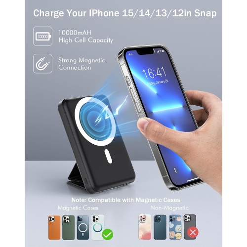 10000mAh Magnetic Wireless Portable Charger: 15W Fast Charging, 22.5W PD Lighting, LED Display, Foldable Mag-Safe Battery Pack