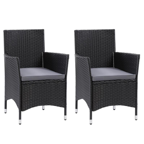 CorLiving Patio Dining Armchair Set of 2 - Black Resin Rattan Wicker