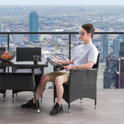 CorLiving Patio Dining Armchair Set of 2 - Black Resin Rattan Wicker