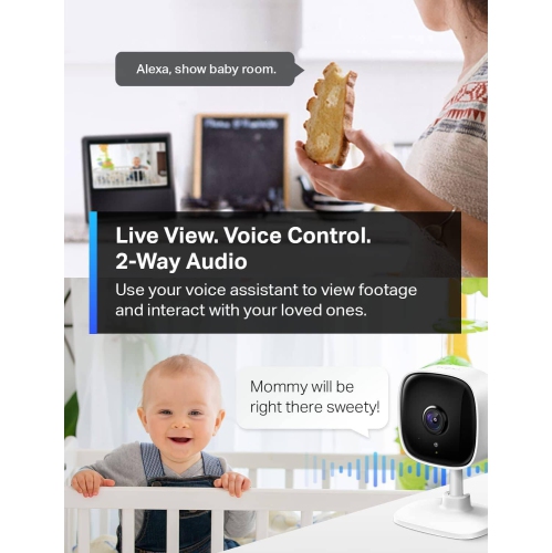 Smart Home Security WiFi Camera 1080p, 2.4GHz Wi-Fi Connection Required, Up to 30 ft Night Vision & 128 GB microSD Card Slot, Works w/Alexa and Google