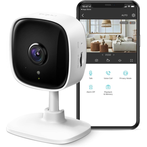 2K Indoor Home Security WiFi Camera, Up to 30ft Night Vision, Two-Way Audio, Sound & Light Alarm, Up to 512 GB microSD Card Slot, Works w/Alexa and