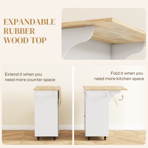 HOMCOM Kitchen Island with USB Ports & Power Outlets, Farmhouse Kitchen Cart with Wood Drop Leaf, Rolling Kitchen Island with 2 Drawers, Spice Rack