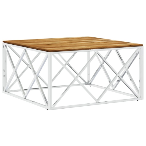 VIDAXL  Coffee Table Stainless Steel And Solid Wood Acacia In Silver