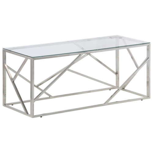 VIDAXL  Coffee Table Silver Stainless Steel And Tempered Glass