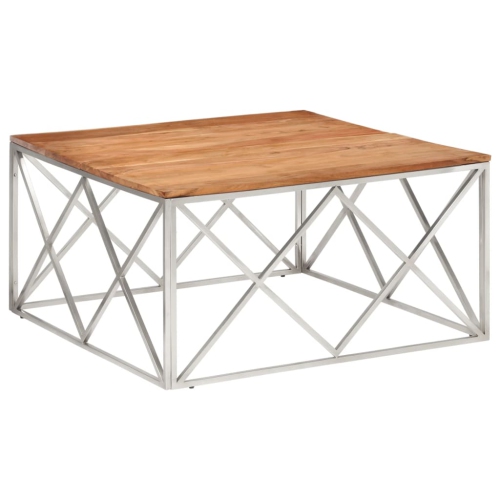 VIDAXL  Coffee Table Stainless Steel And Solid Acacia Wood In Silver