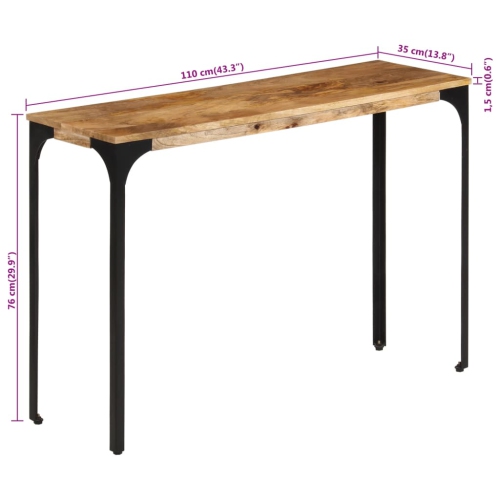 vidaXL Console Table Brown 110x35x76 cm Solid Wood Mango and Iron