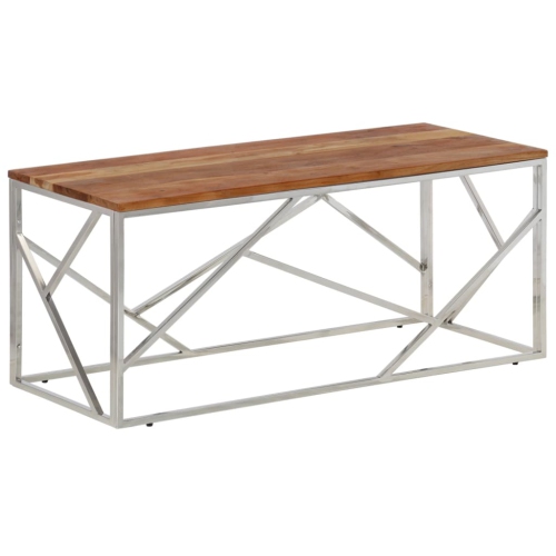 VIDAXL  Coffee Table Stainless Steel And Solid Acacia Wood In Silver