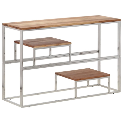 Table console en acier inoxydable argenté et bois d'acacia massif de vidaXL