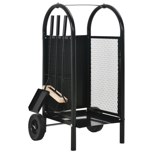 VIDAXL  Firewood Cart 30X35X81 Cm Steel In Black