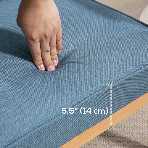 HOMCOM – Fauteuil d’appoint en tissu, fauteuil capitonné, chaise de salon moderne avec pattes en bois et rembourrage épais pour chambre, bleu