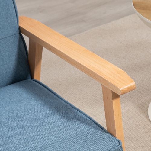 HOMCOM – Fauteuil d’appoint en tissu, fauteuil capitonné, chaise de salon moderne avec pattes en bois et rembourrage épais pour chambre, bleu