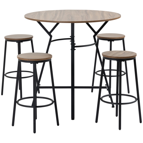 HOMCOM 5-Piece Bar Table and Chairs Set, Space Saving Dining Table with 4 Stools for Pub & Kitchen, Light Brown