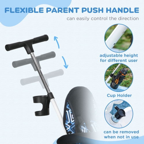 Qaba Kids Tricycle, 6 in 1 Push Bike Stroller with Removable Handlebar, Safety Fence and 5-Point Harness, Canopy, Storage Basket, for Toddler 12-60