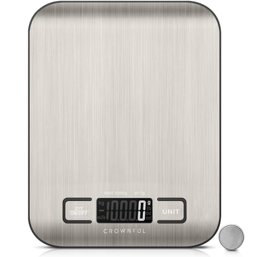 CROWNFUL Food Scale, 11lb Digital Kitchen Scales with Built-in Coin Battery, Weight Ounces and Grams with Tare Function