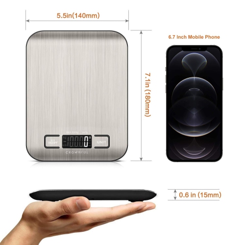 CROWNFUL Food Scale, 11lb Digital Kitchen Scales with Built-in Coin Battery, Weight Ounces and Grams with Tare Function
