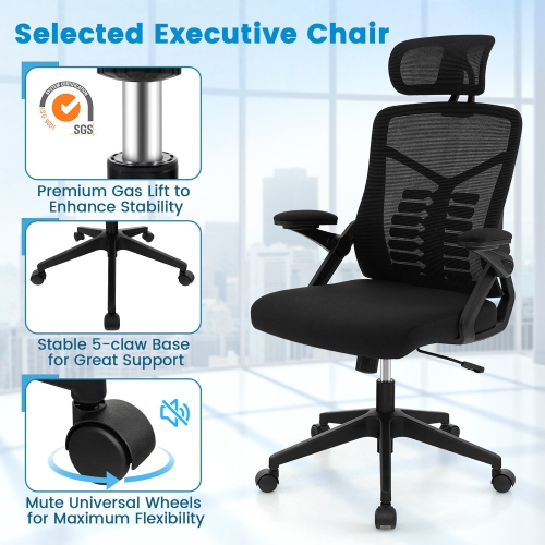 Gymax Ergonomic Mesh Office Chair w/ Lumbar Support & Rocking Function Headrest