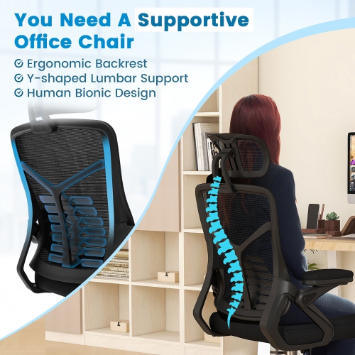 Gymax Ergonomic Mesh Office Chair w/ Lumbar Support & Rocking Function Headrest