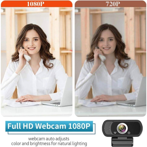 Webcam HD 1080P with Microphone, USB Desktop Laptop Camera with 110 Degree WidescreenTripod,Stream Webcam for Calling, Conferencing, Gaming