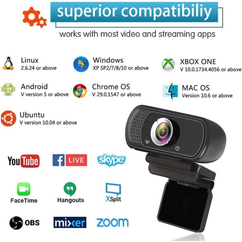 HD 1080P Webcam with Microphone, USB Desktop Laptop Camera with 110 Degree Widescreen,Webcam with Tripod, Stream Webcam for Calling, Conferencing,