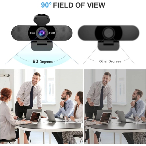 1080P Webcam with Microphone, 2 Mics Streaming Webcam with Privacy Cover, 90°View Computer Camera, Plug&Play USB Webcam for Calls/Conference,
