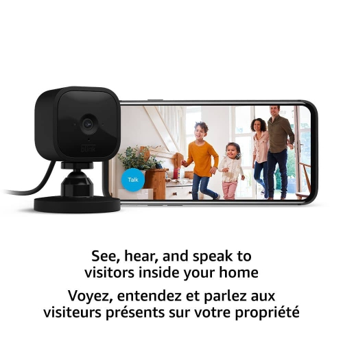 Compact indoor plug-in smart security camera, 1080p HD video, night vision, two-way audio, easy set up, Works with Alexa