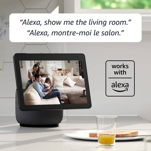 Compact indoor plug-in smart security camera, 1080p HD video, night vision, two-way audio, easy set up, Works with Alexa