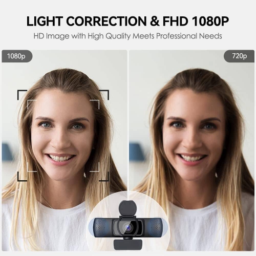 Webcam for PC, Web Camera with Microphone, Full HD 1080p/30fps Video Calling, 90° Wide View for Desktop/Laptop/Mac, Works with Skype, Zoom, WebEx,