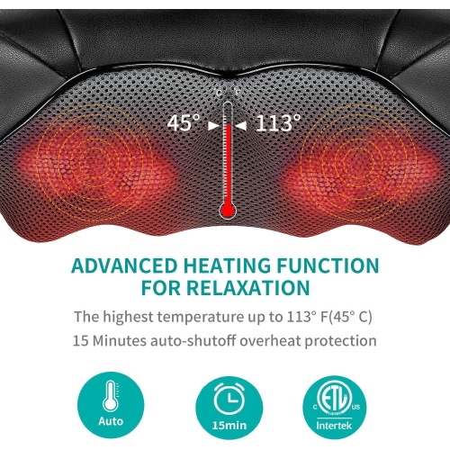 Coussin de massage shiatsu pour le cou et les épaules de Nekteck avec 3D coussins de massage - Noir
