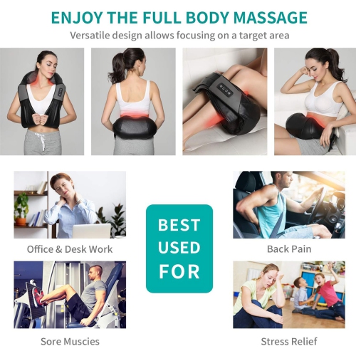 Nekteck Shiatsu masseur de cou et d'épaules avec chaleur, tissu profond électrique 3D coussin de massage de pétrissage