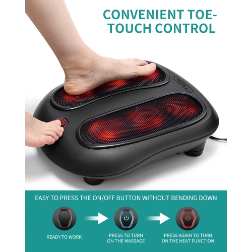 Nekteck Foot Massager with Heat, Shiatsu Heated Electric Kneading Foot Massager Machine for Plantar Fasciitis, Built-in Infrared Heat Function and