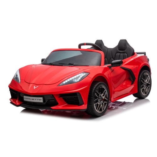 KINGTOYS  Licensed 24V Chevrolet Corvette C8 Kids Ride On Cars, Leather Seat, Rubber Tires With Rc In Red
