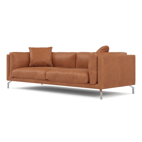 Image 1 of 8.. Valencia Zadar 100% Italian Nappa 11000 Top-Grain Leather Wide Loveseat，Cognac