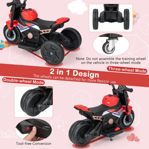 Gymax 2-in-1 Kids Electric Motorcycle w/ Detachable Training Wheels Headlight & Horn